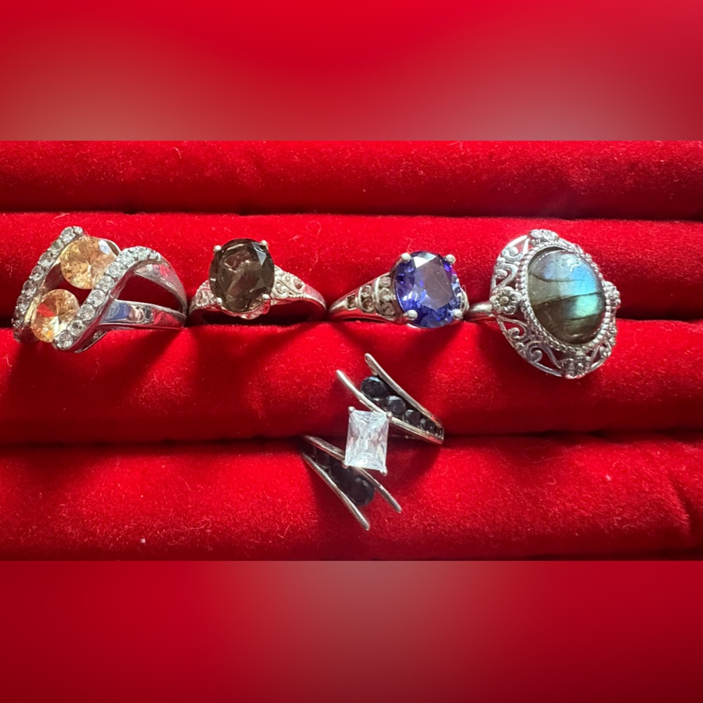 Lovely Ring Lot. Citrines, Topaz, Quartz, and Iolite